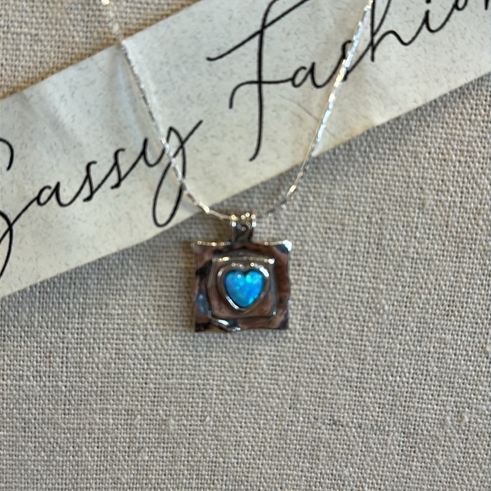 Adorable Sterling Silver Opal Heart Charm - Picture 2 of 4